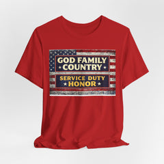 GOD Family Country Service Duty Honor Unisex Jersey Short Sleeve Tee