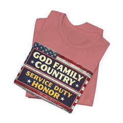 GOD Family Country Service Duty Honor Unisex Jersey Short Sleeve Tee