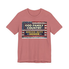 GOD Family Country Service Duty Honor Unisex Jersey Short Sleeve Tee