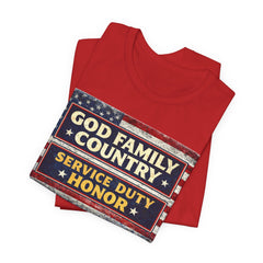GOD Family Country Service Duty Honor Unisex Jersey Short Sleeve Tee