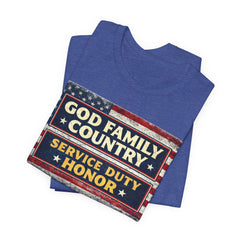 GOD Family Country Service Duty Honor Unisex Jersey Short Sleeve Tee