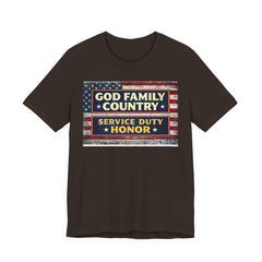 GOD Family Country Service Duty Honor Unisex Jersey Short Sleeve Tee
