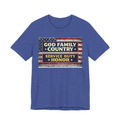 GOD Family Country Service Duty Honor Unisex Jersey Short Sleeve Tee