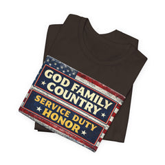 GOD Family Country Service Duty Honor Unisex Jersey Short Sleeve Tee