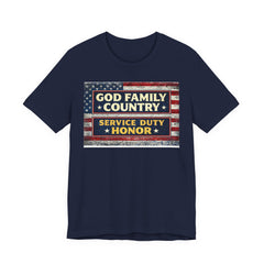 GOD Family Country Service Duty Honor Unisex Jersey Short Sleeve Tee