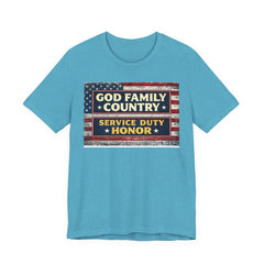 GOD Family Country Service Duty Honor Unisex Jersey Short Sleeve Tee