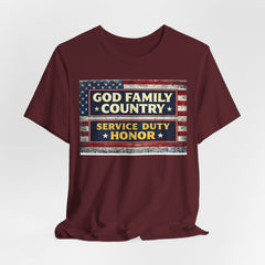 GOD Family Country Service Duty Honor Unisex Jersey Short Sleeve Tee