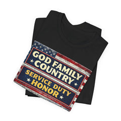 GOD Family Country Service Duty Honor Unisex Jersey Short Sleeve Tee