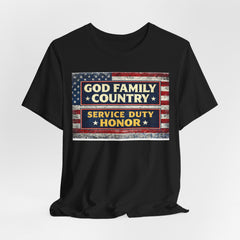 GOD Family Country Service Duty Honor Unisex Jersey Short Sleeve Tee