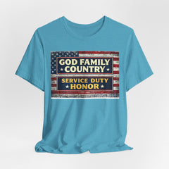 GOD Family Country Service Duty Honor Unisex Jersey Short Sleeve Tee