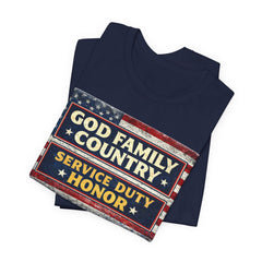 GOD Family Country Service Duty Honor Unisex Jersey Short Sleeve Tee