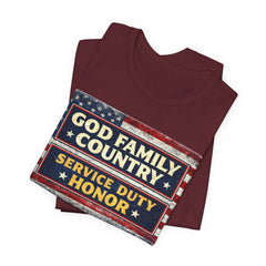 GOD Family Country Service Duty Honor Unisex Jersey Short Sleeve Tee