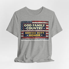 GOD Family Country Service Duty Honor Unisex Jersey Short Sleeve Tee