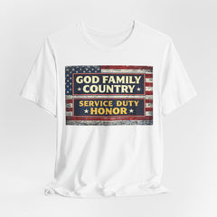 GOD Family Country Service Duty Honor Unisex Jersey Short Sleeve Tee