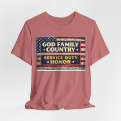 GOD Family Country Service Duty Honor Unisex Jersey Short Sleeve Tee